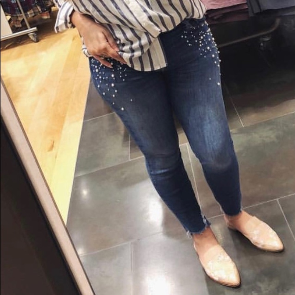 Mavi “Tess” high rise skinny with pearl detail